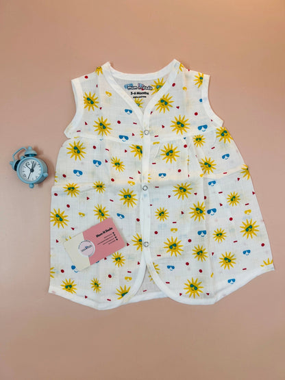 Muslin Chest Cut Frock - Sun Print - momndada