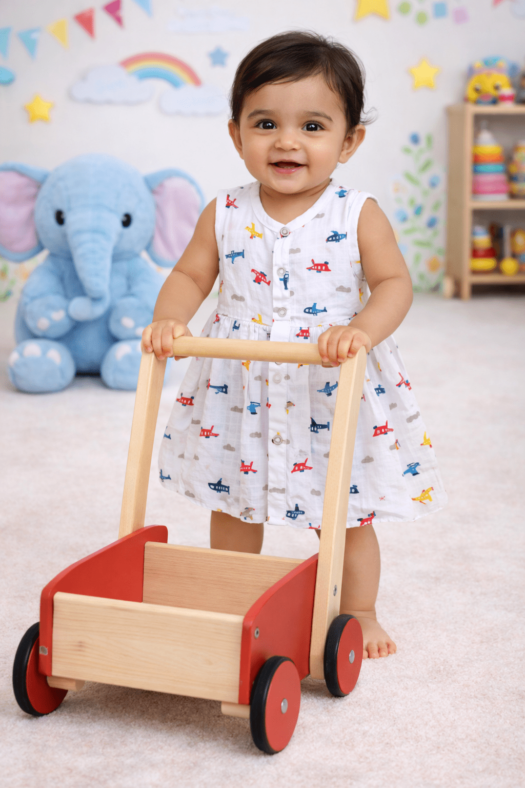 Muslin Front Open Frock - Aeroplane Print - momndada