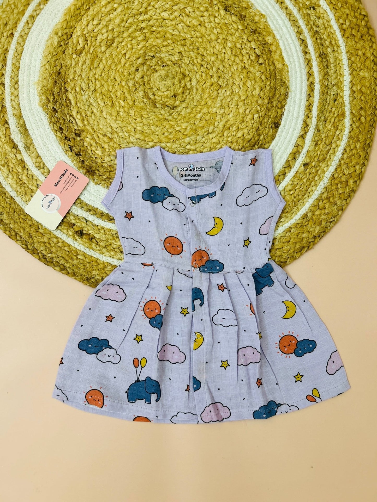 Muslin Front Open Frock - Elephant Print - momndada