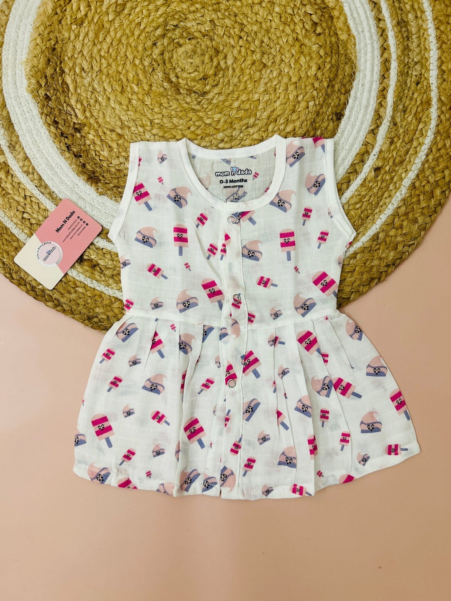 Muslin Front Open Frock - Ice cream print - momndada