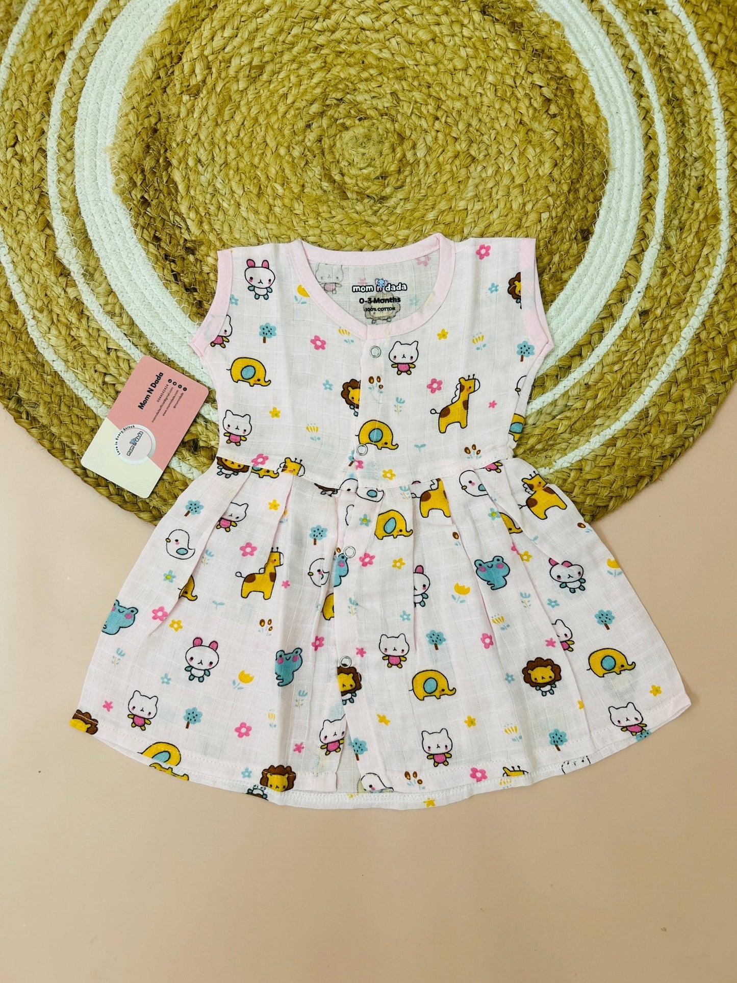 Muslin Front Open Frock - Kitty Print - momndada