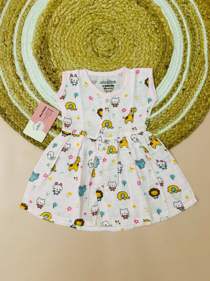 Muslin Front Open Frock - Kitty Print - momndada