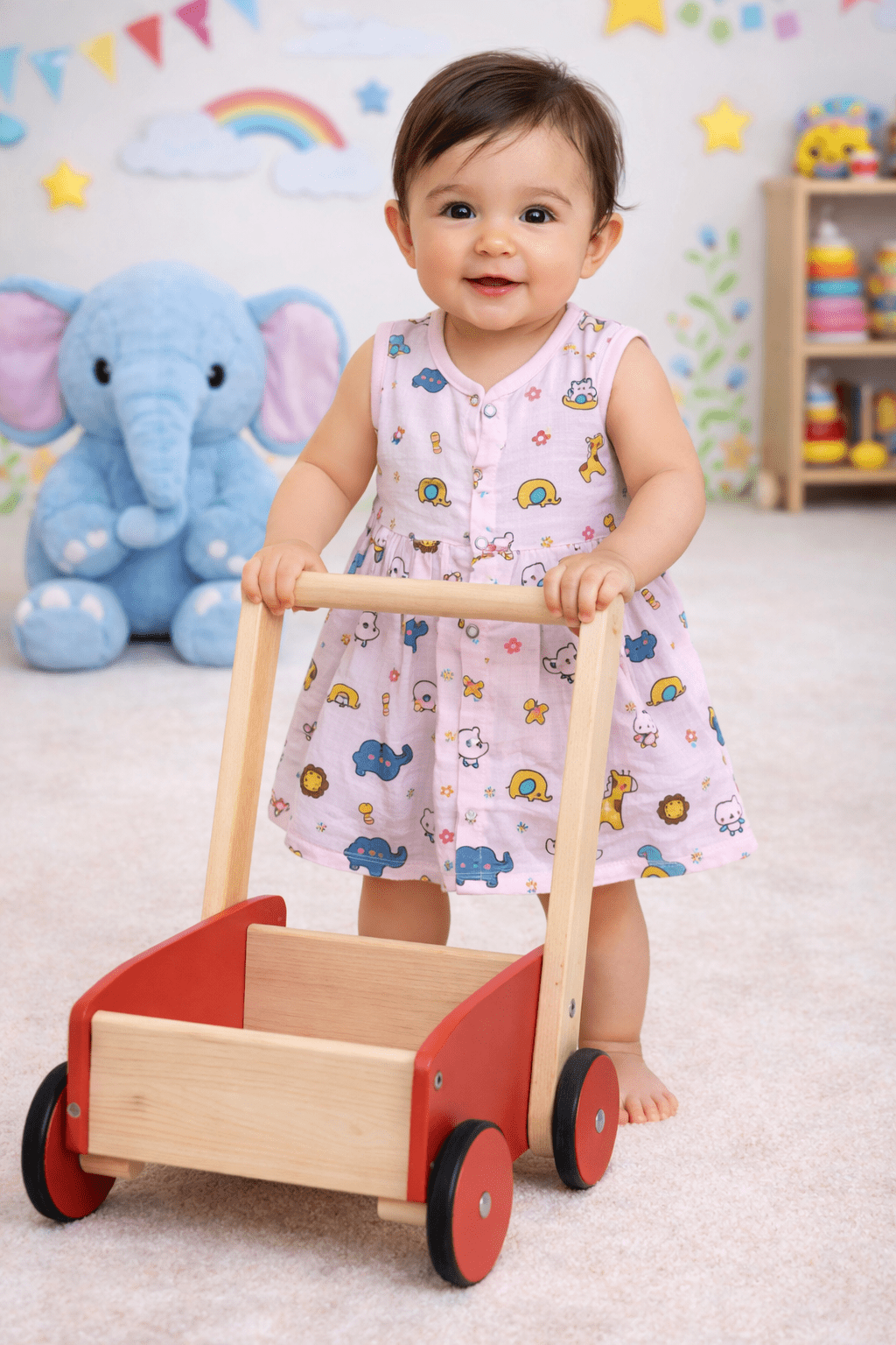 Muslin Front Open Frock - Kitty Print - momndada