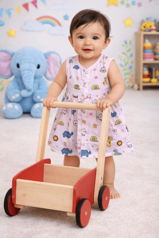 Muslin Front Open Frock - Kitty Print - momndada