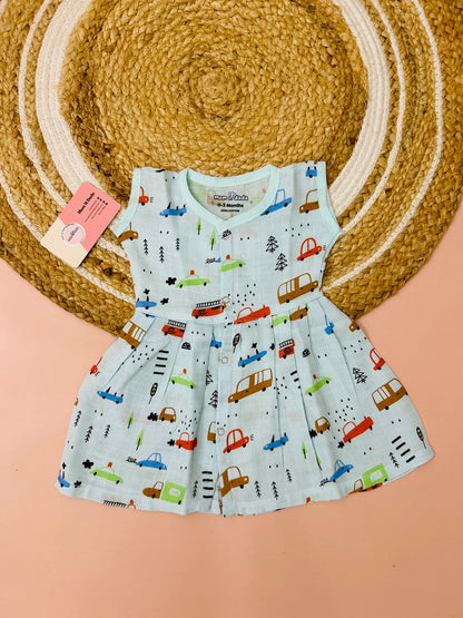 Muslin Front Open Muslin Frock - Truck Car Print - momndada