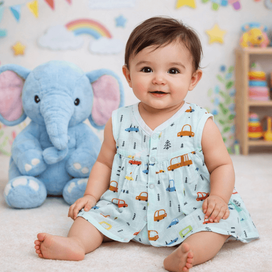 Muslin Front Open Muslin Frock - Truck Car Print - momndada