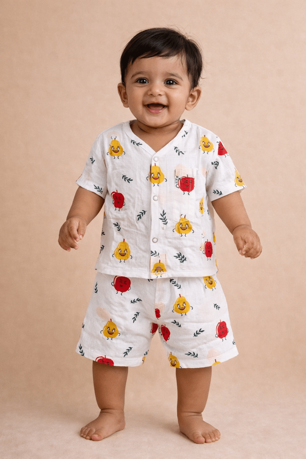Muslin Half Hand Co - ord Set - Apple Print - momndada