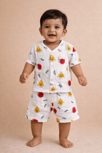 Muslin Half Hand Co - ord Set - Apple Print - momndada