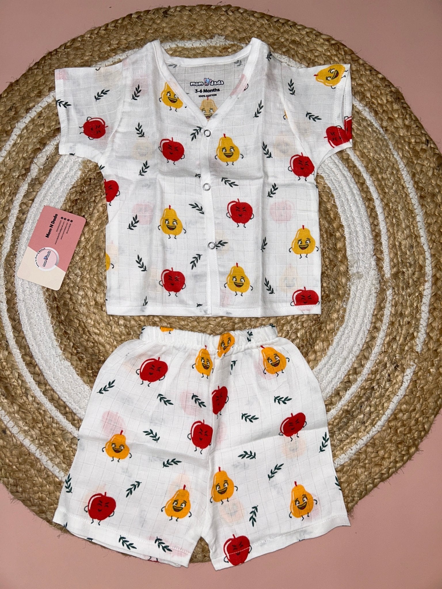 Muslin Half Hand Co - ord Set - Apple Print - momndada