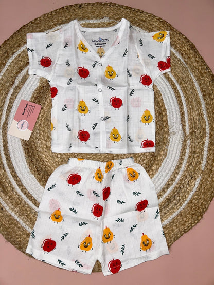 Muslin Half Hand Co - ord Set - Apple Print - momndada
