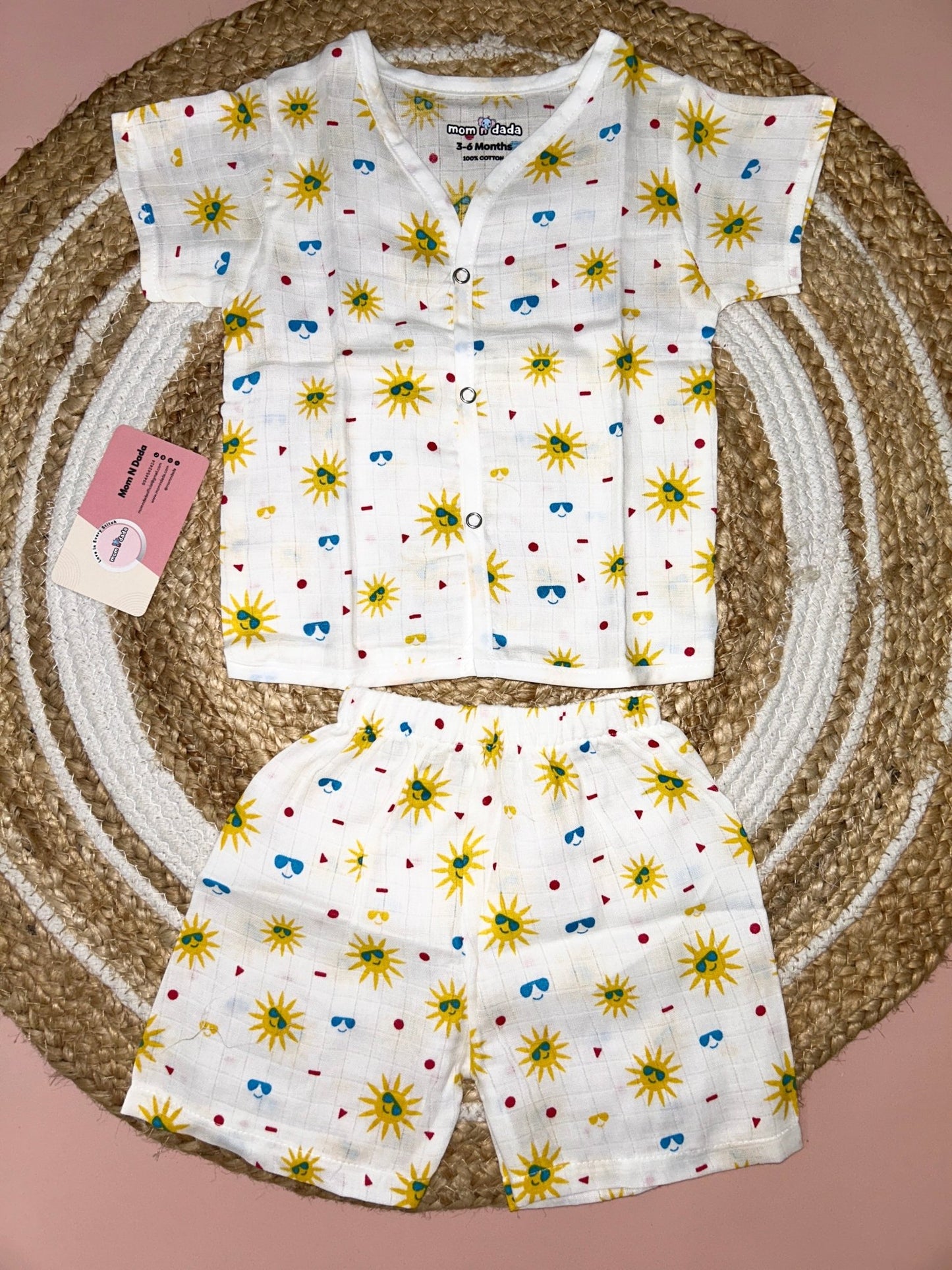 Muslin Half Hand Co - ord Set - Sun Print - momndada