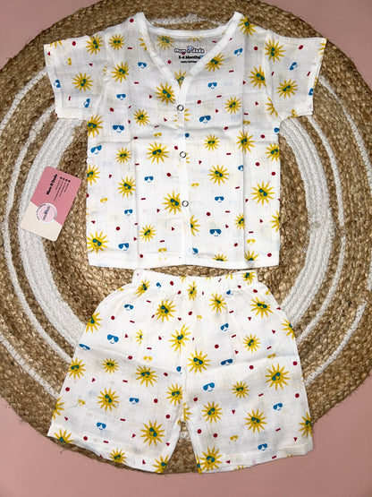 Muslin Half Hand Co - ord Set - Sun Print - momndada