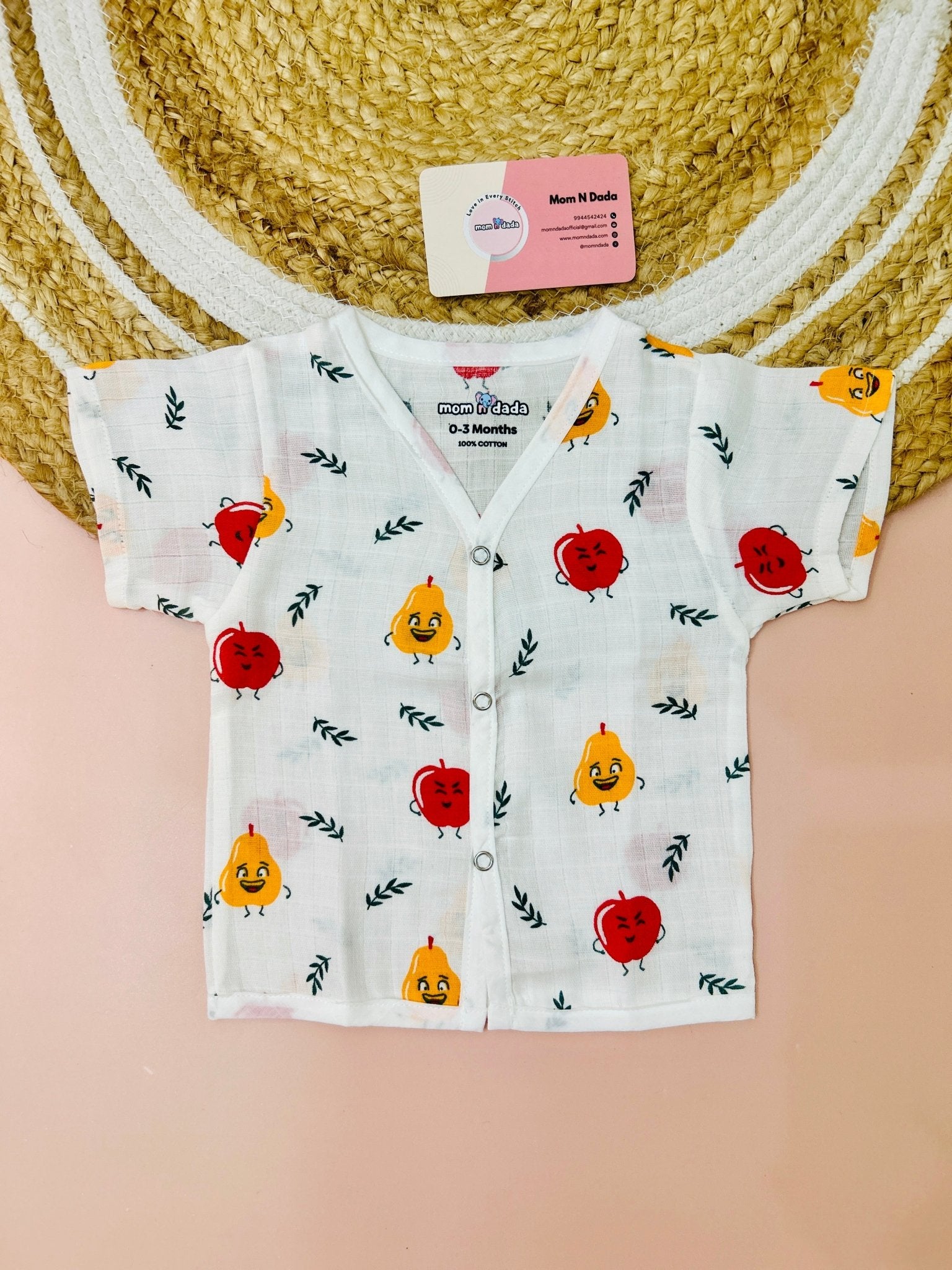 Muslin Half Hand Jabla - Apple Print - momndada