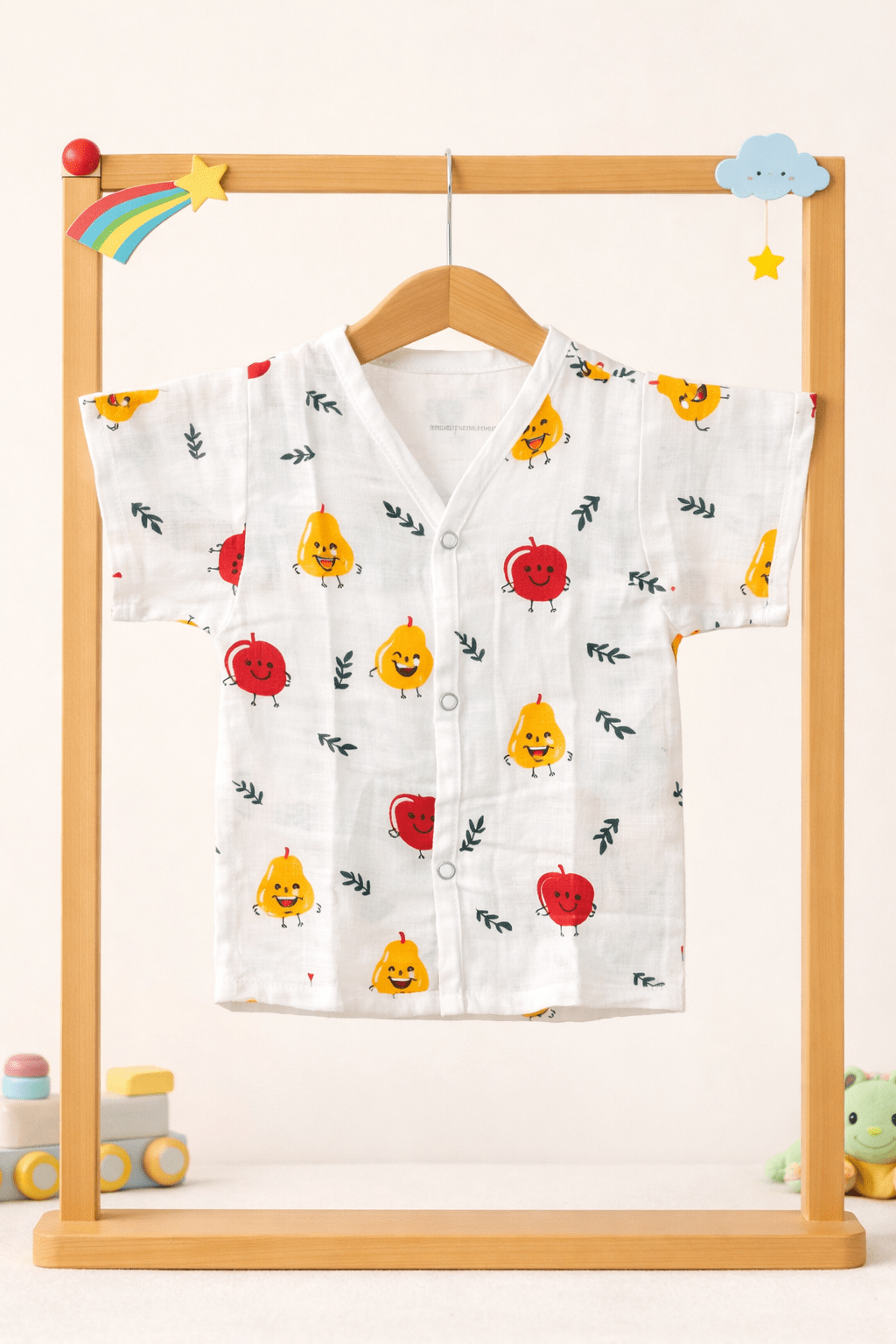 Muslin Half Hand Jabla - Apple Print - momndada