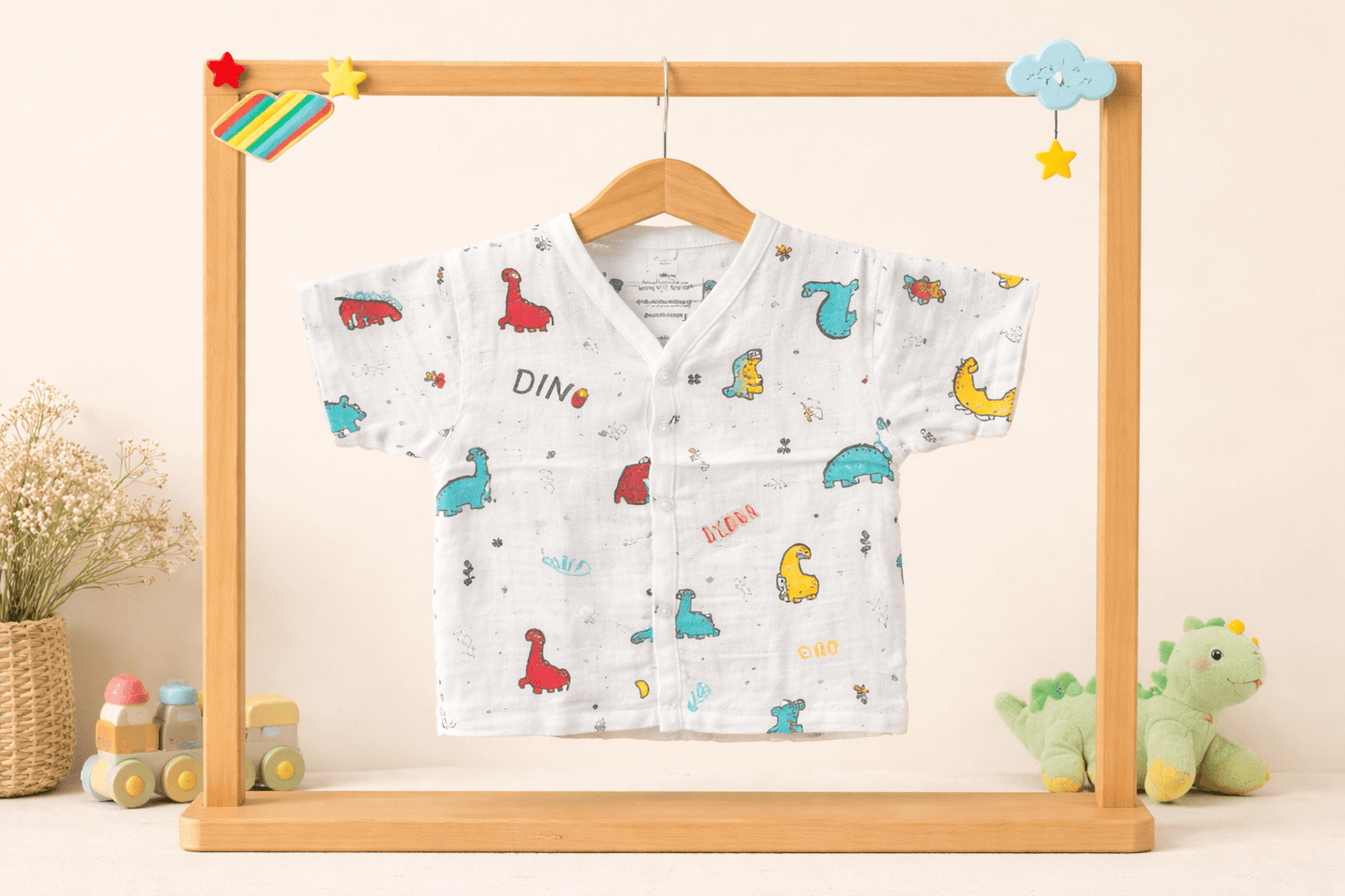 Muslin Half Hand Jabla - Dino Print - momndada