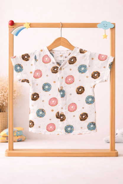 Muslin Half Hand Jabla - Donut Print - momndada
