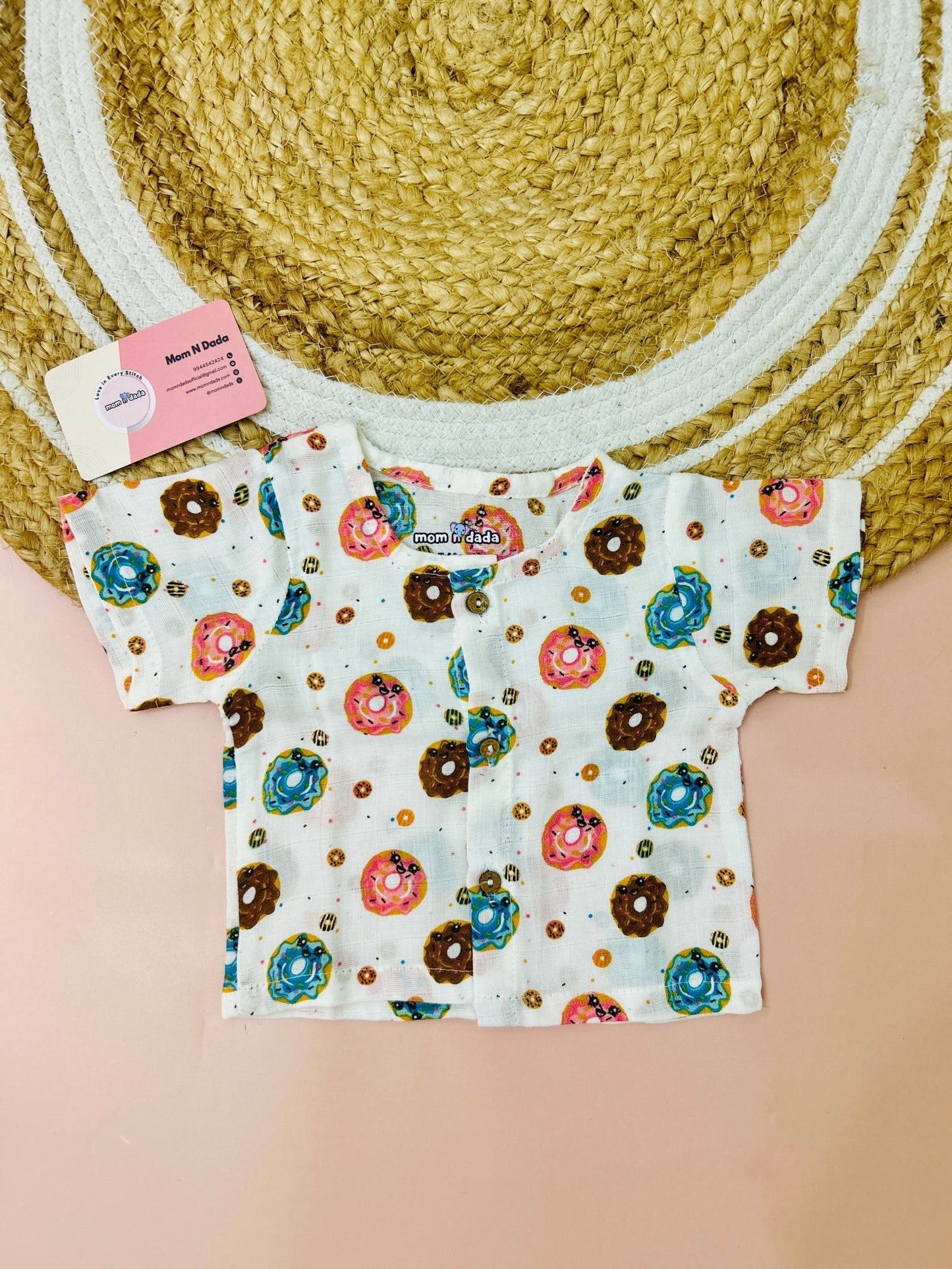 Muslin Half Hand Jabla - Donut Print - momndada