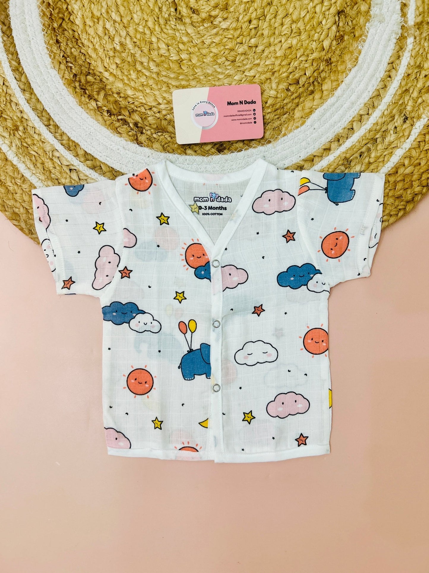 Muslin Half Hand Jabla - Elephant print - momndada