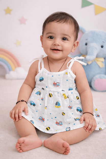 Muslin Knot Frock - Ball Print - momndada