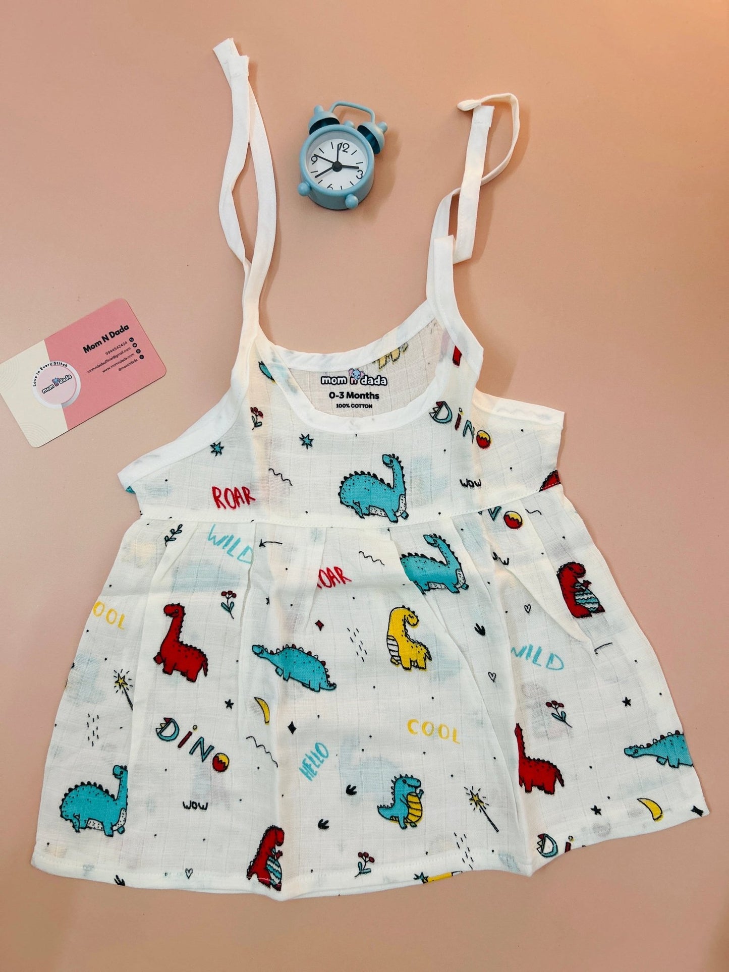 Muslin Knot Frock - Dino Print - momndada
