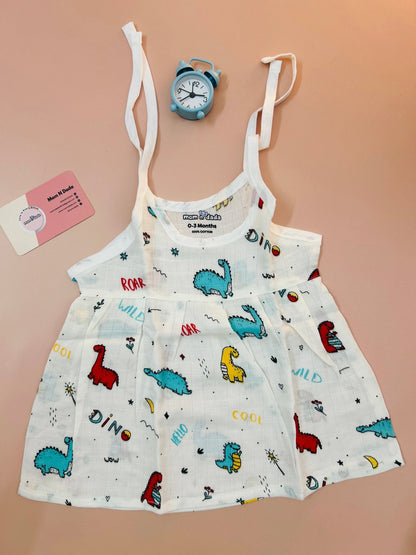 Muslin Knot Frock - Dino Print - momndada