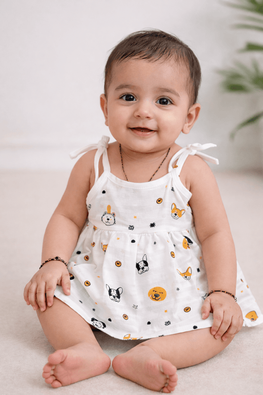Muslin Knot Frock - Dog Print - momndada