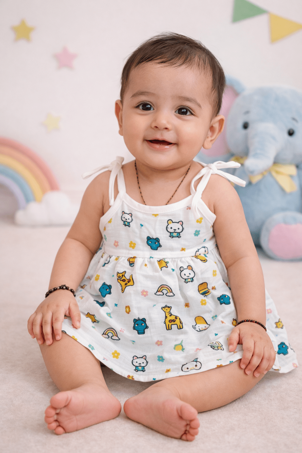 Muslin Knot Frock - Kitty Print - momndada