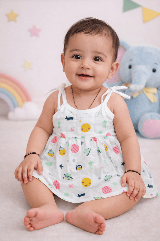 Muslin Knot Frock - Planet Print - momndada