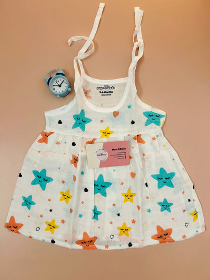 Muslin Knot Frock - Star Print - momndada
