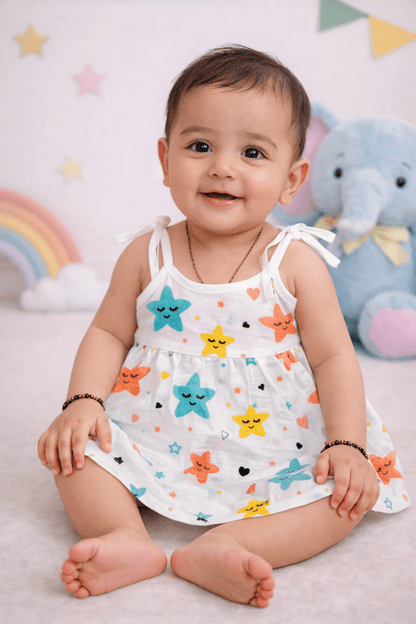 Muslin Knot Frock - Star Print - momndada