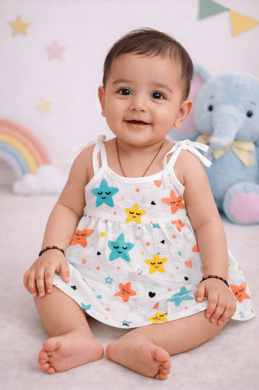 Muslin Knot Frock - Star Print - momndada