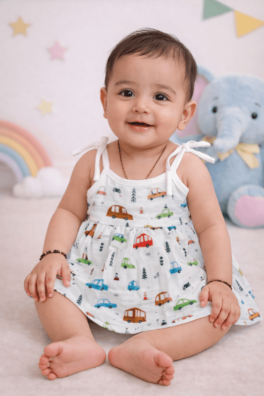 Muslin Knot Frock - Truck Car Print - momndada