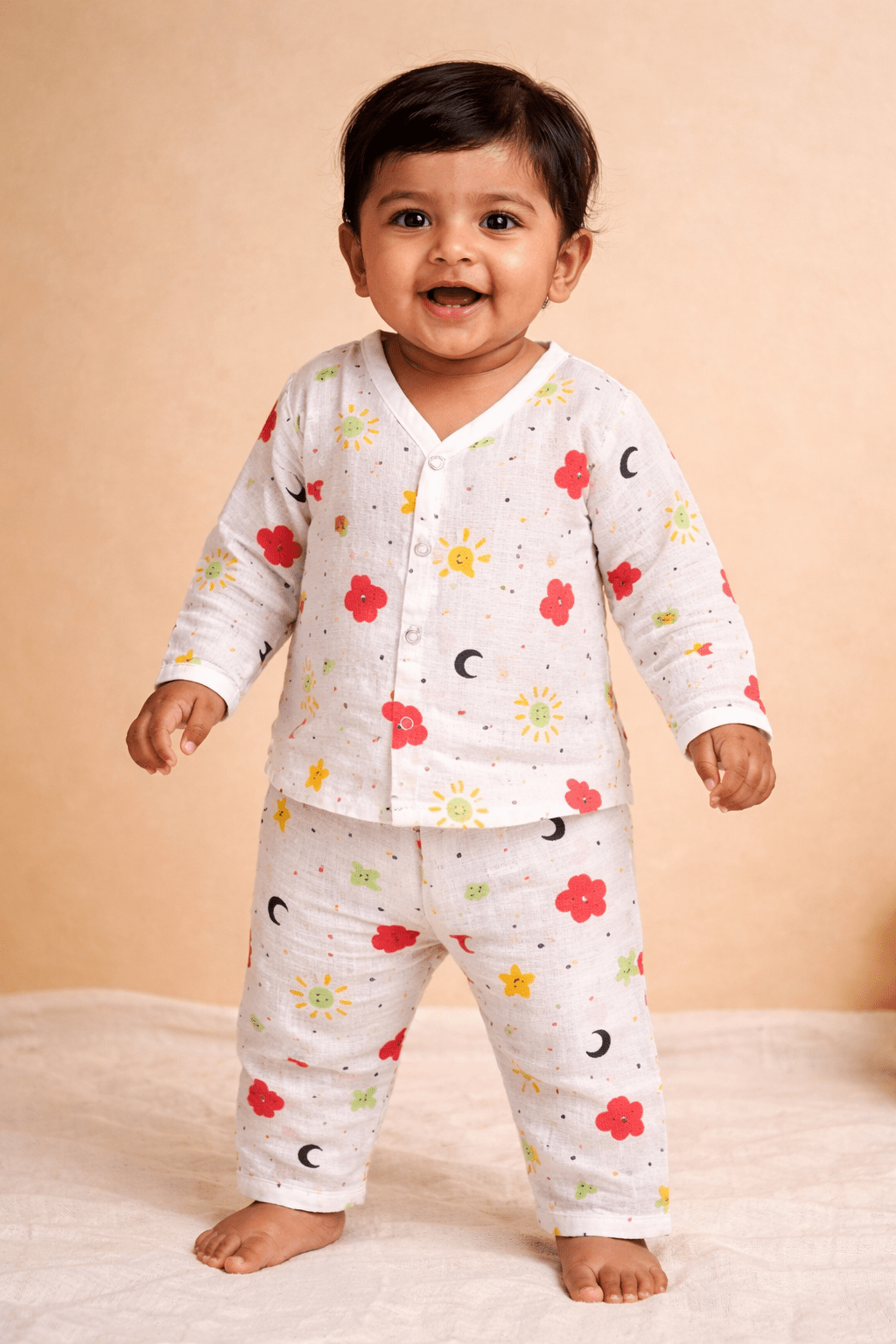Muslin Night Suit - Moon & Sun Print - momndada