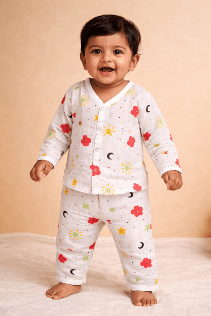 Muslin Night Suit - Moon & Sun Print - momndada