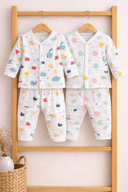 Muslin Night Suit - Pack of 2 (Dino,Planet) - momndada