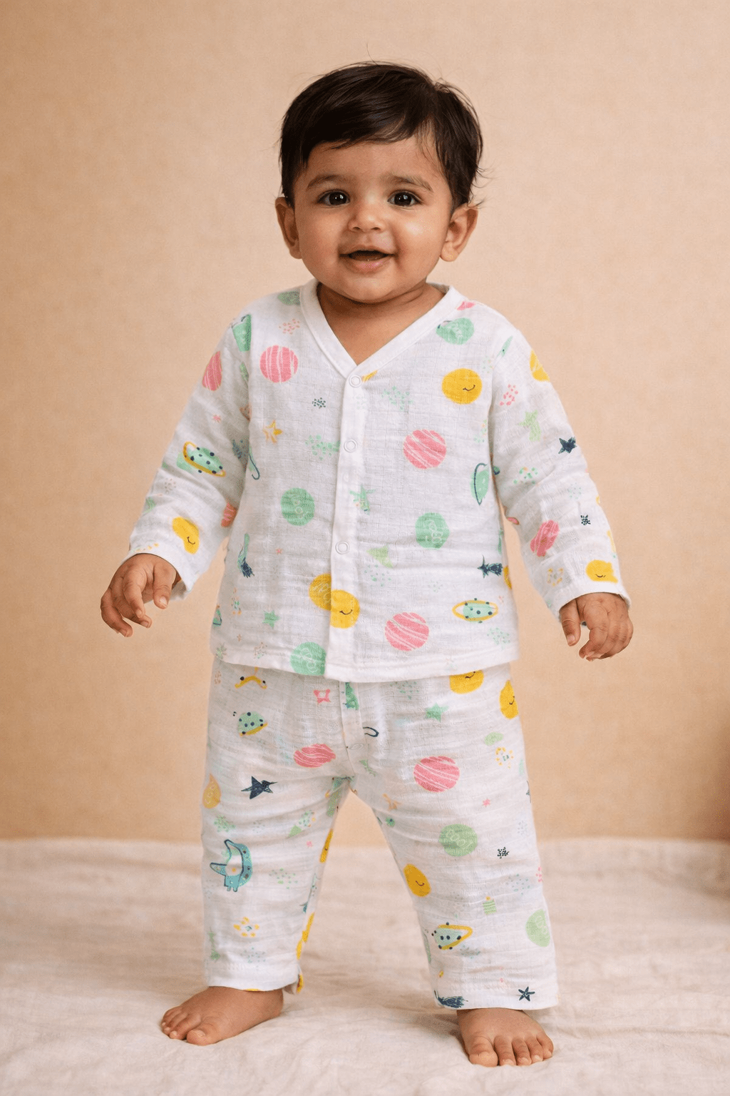 Muslin Night Suit - Planet Print - momndada