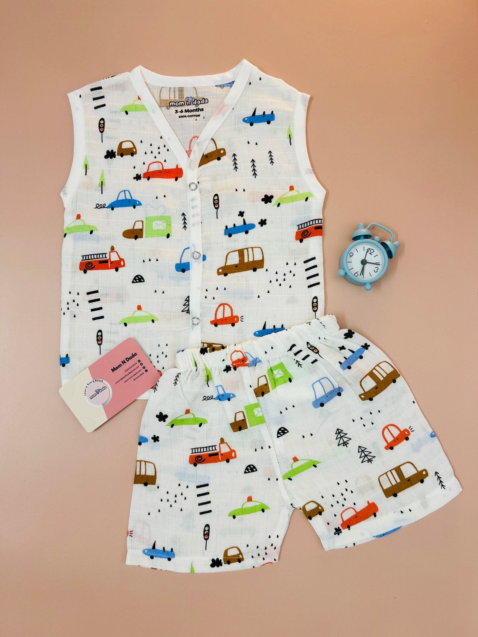 Muslin Sleeveless Co - ord Set - Truck Car Print - momndada