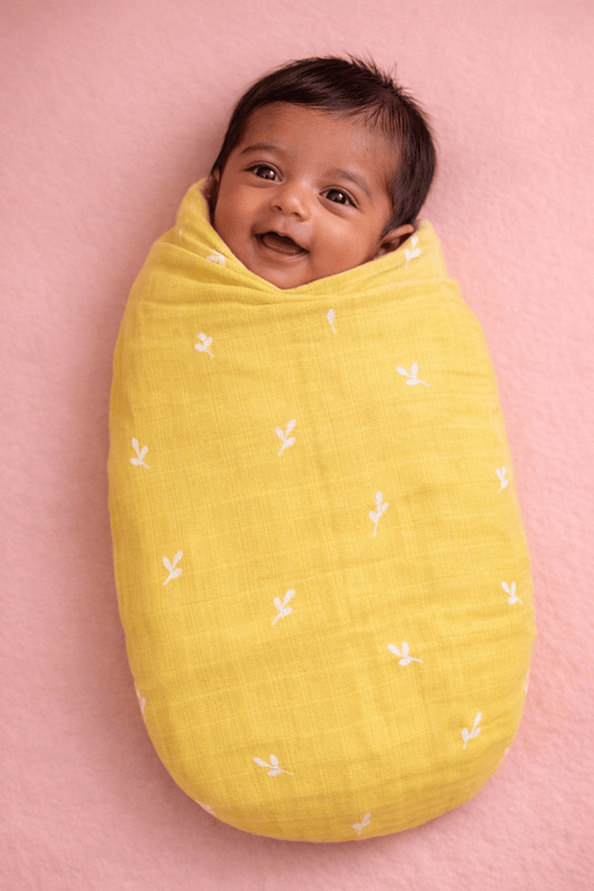 Muslin Swaddle - Mustard Yellow Print - momndada