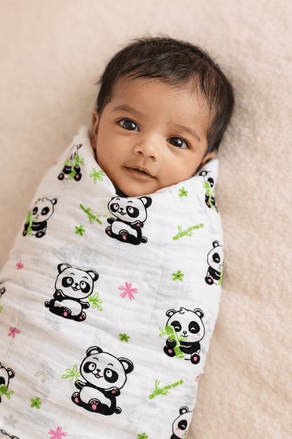 Muslin Swaddle - Panda Print - momndada