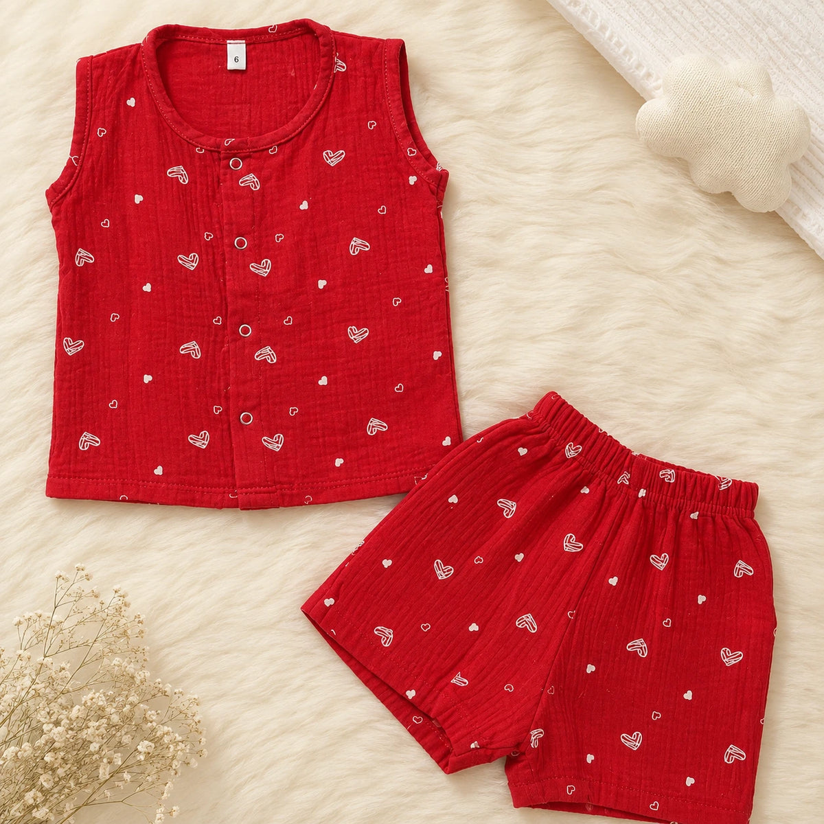Muslin Sleeveless Colour Co-ord Set - Heart Print