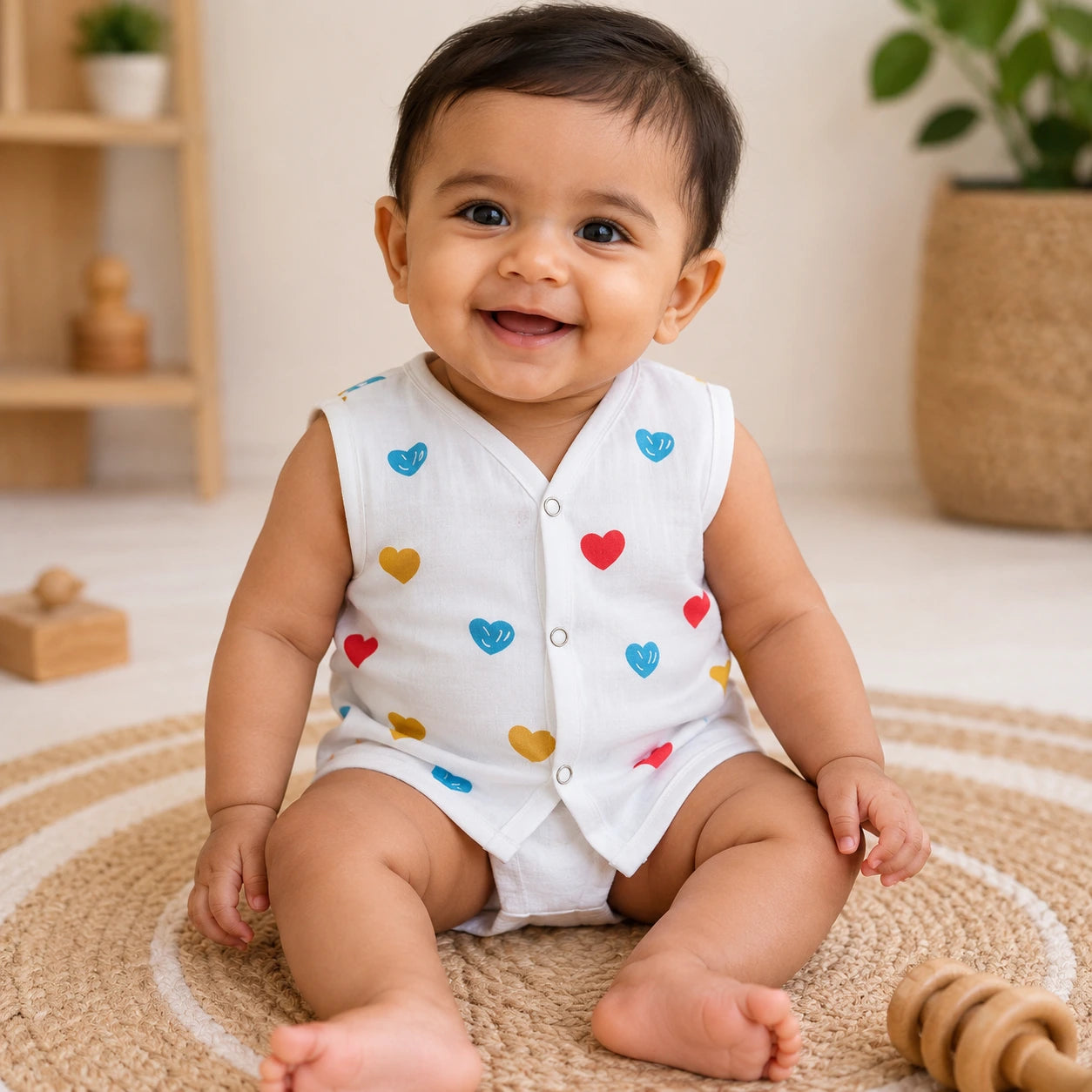 Muslin Button Jabla- Heart print