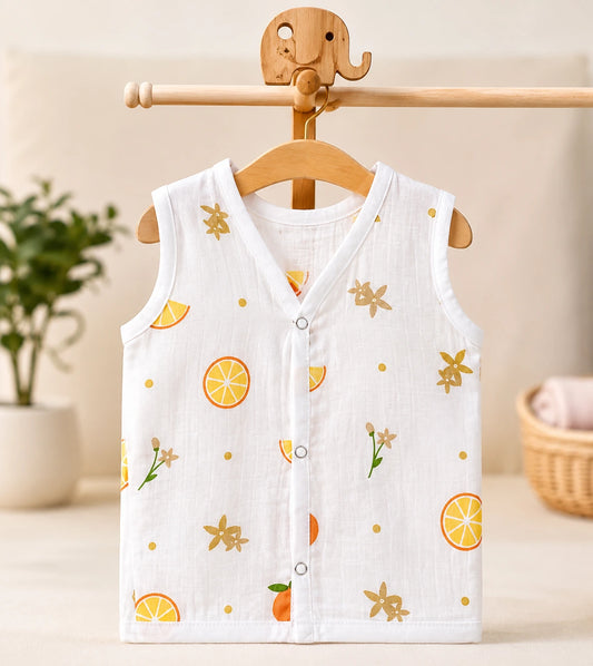 Muslin Button Jabla  - Orange Print