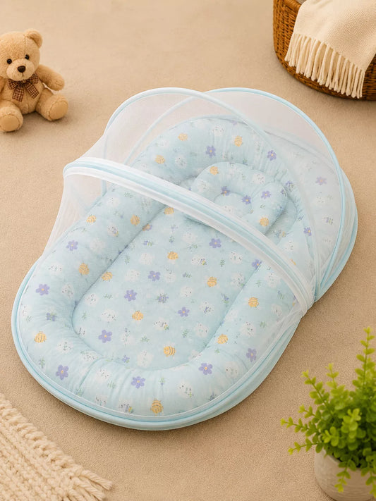 Muslin Baby Net Bed with Mosquito Net | Bee print (Upto Above 1 year)