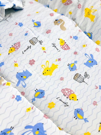 Muslin Baby Net Bed with Mosquito Net | Blue Bird Prints (Upto Above 1 year)