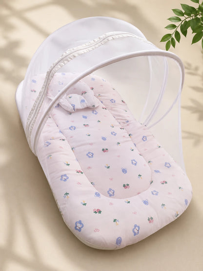 Muslin Baby Net Bed with Mosquito Net | Cherry print (Upto Above 1 year)