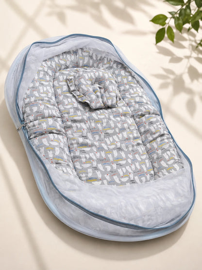 Muslin Baby Net Bed with Mosquito Net | Polar Bear print (Upto Above 1 year)