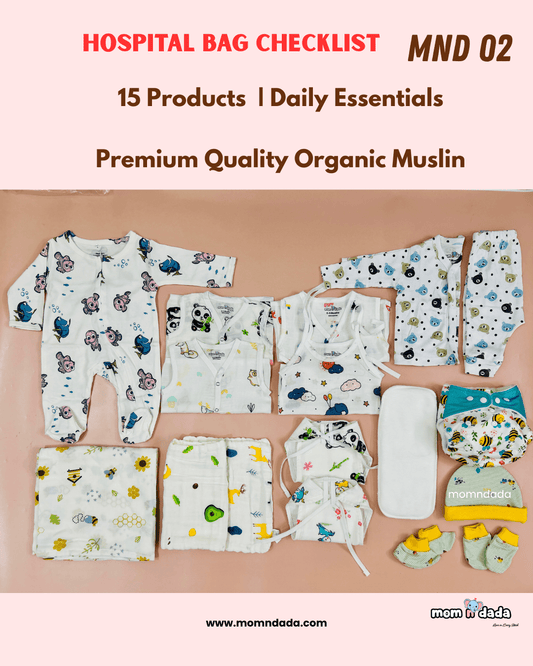 Newborn Hospital Bag Kit | 15 Essential Items | Organic Muslin - momndada