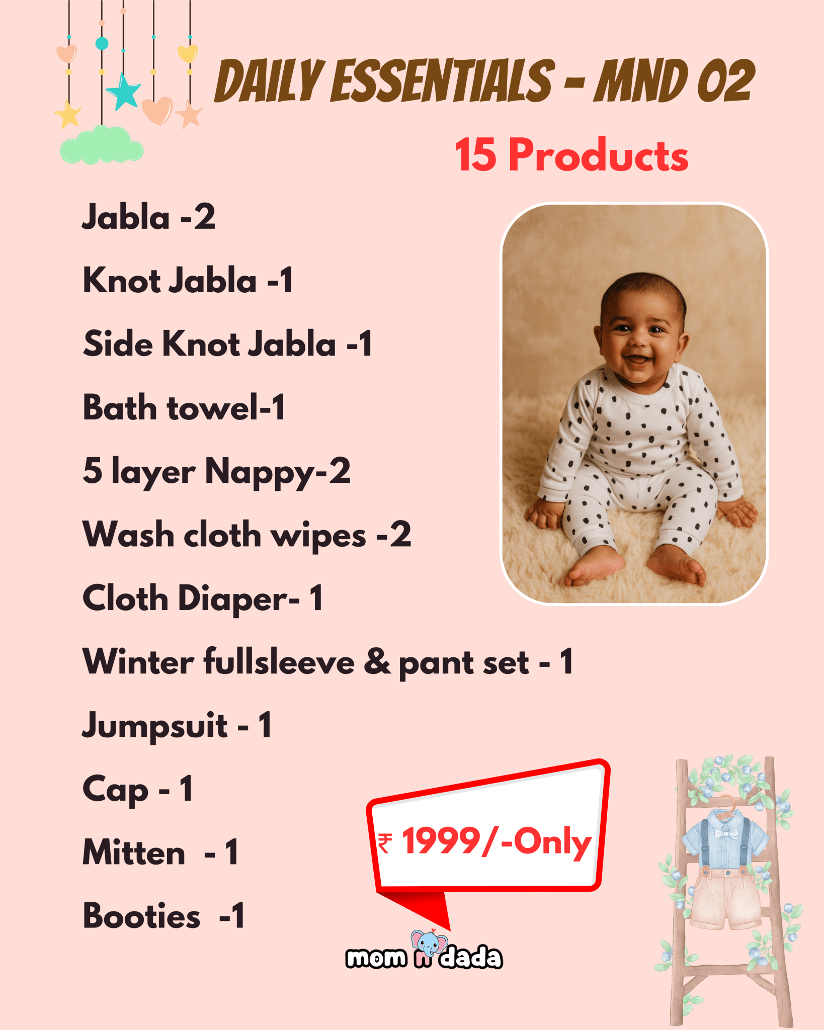 Newborn Hospital Bag Kit | 15 Essential Items | Organic Muslin - momndada