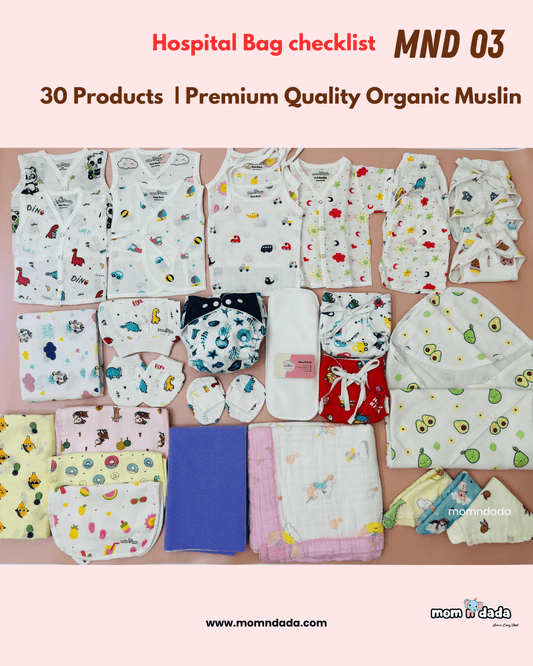 Newborn Hospital Bag Kit | 30 Essential Items | Organic Muslin - momndada