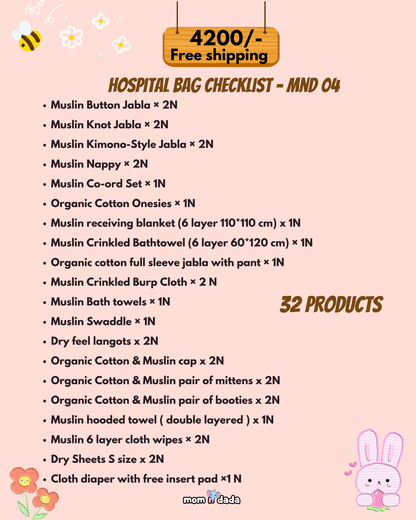 Newborn Hospital Bag Kit | 32 Essential Items | Organic Muslin - momndada